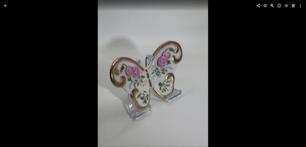 Rare House of Faberge Butterfly Meissen Style Pink Rose Porcelain Gold w Stand